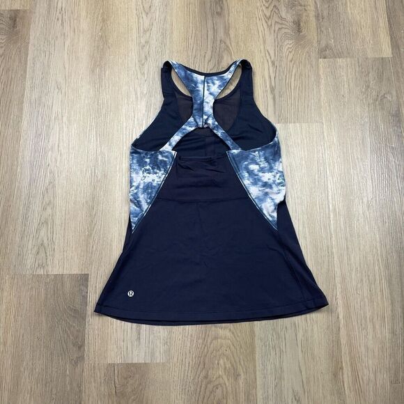 Lululemon Tank Top Womens 8 Blue Tie Dye Racerback Athletic Yoga Gym Mesh Panel - Picture 3 of 7